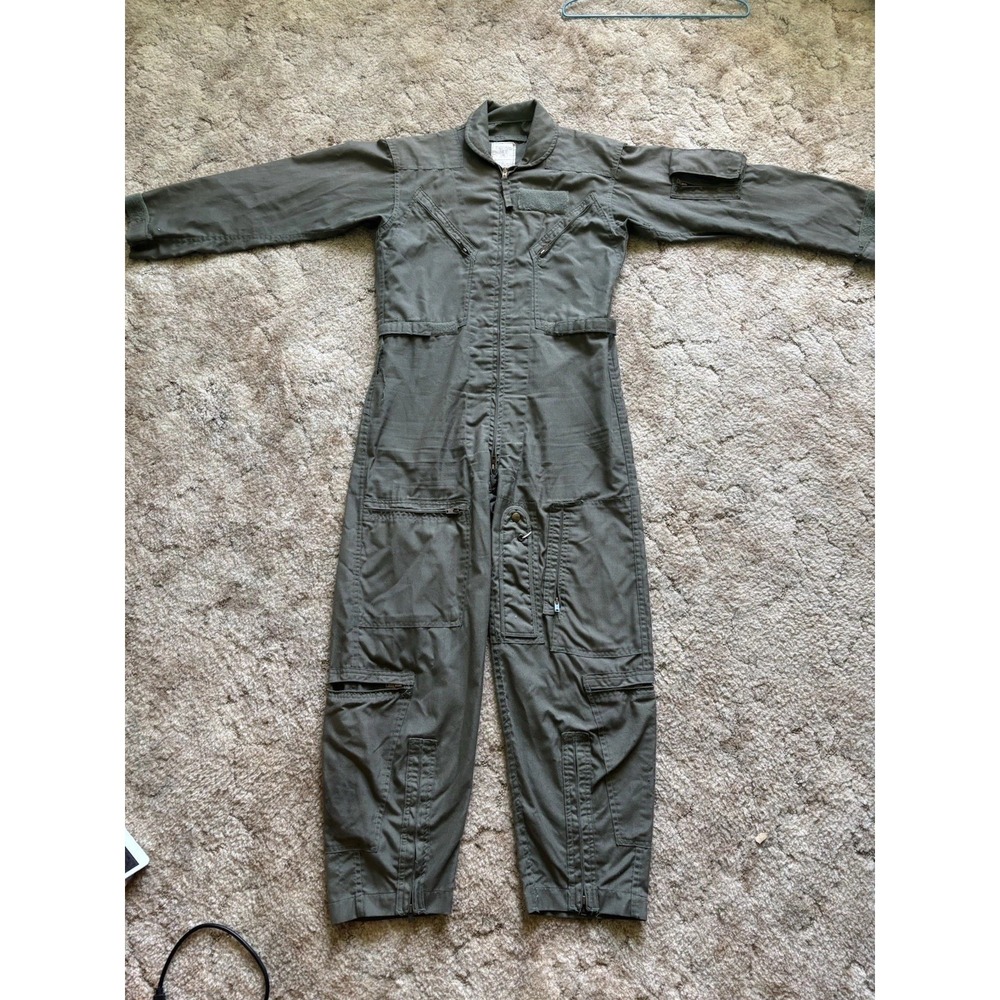 US Military CWU-27/P Nomex Flight Suit Sage Green Pilot Coveralls 38S LSE